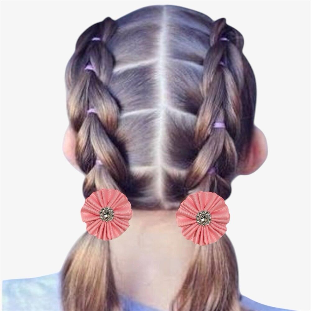 Hair Bow Set 2 Ponytail For Girls Pink 2 Inch New - Picture 3 of 12